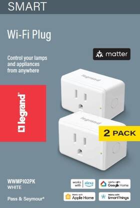 -pass & Seymour 726085022644 Radiant Wi-fi Matter Smart Plug Hub Required 15a Easy Setup Enhanced C