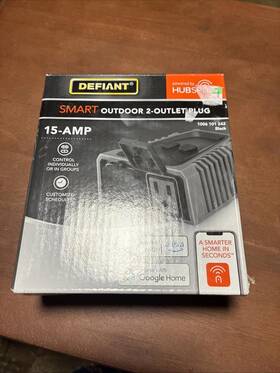 Defiant 192968026984 Smart Wi-fi Bluetooth Outdoor Plug With 2 Outlet Black 15a 120v