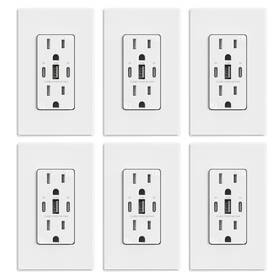 R1815d60cca-wh Elegrp Usb Outlets 30w 6.0 Amp C Receptacles 3-port Wall Ou