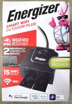 Ip65 Energizer 805106871383 Smart Wifi Outdoor Plug Water Res 2 15 Amp Outlets New Sealed