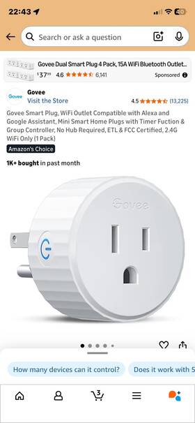 H5083101 Govee Smart Plug Wi-fi Bluetooth Alexa Google Assistant White