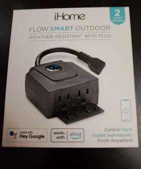 Ihome 194383037118 Flow Smart Outdoor Weather - Resistant Wi-fi Plug 2 Outlets New
