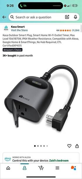 Kp401 Kasa Outdoor Smart Plug Wi-fi Outlet 15a 1875w Ip64 With Time And Alexa Compatible