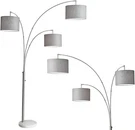 Bowery 3-ARM Arc Floor Lamp, Brushed Steel, 74 In, Bulb, Grey Shade. Fixed Price $486.99.