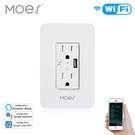 Moes Wifi Smart Outlet Wall Socket Divided Control 2 Plug Usb 15A Alexa Google. Fixed Price $19.79.