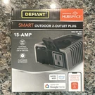 Defiant Smart Outdoor 2-OUTLET Plug, Wi-fi, Alexa Google Home, 15A, Black. Fixed Price $15.00.