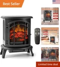 24" Freestanding Electric Fireplace - Art Deco Style With Remote Control & Timer. Fixed Price $258.39.